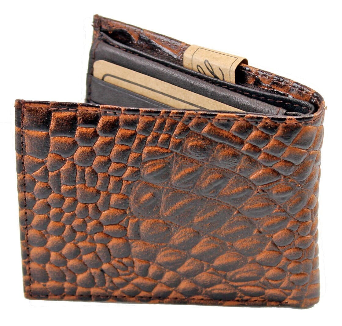 New Mens Genuine Leather Bifold Wallet ID Credit Card Alligator Window Crocodile 3