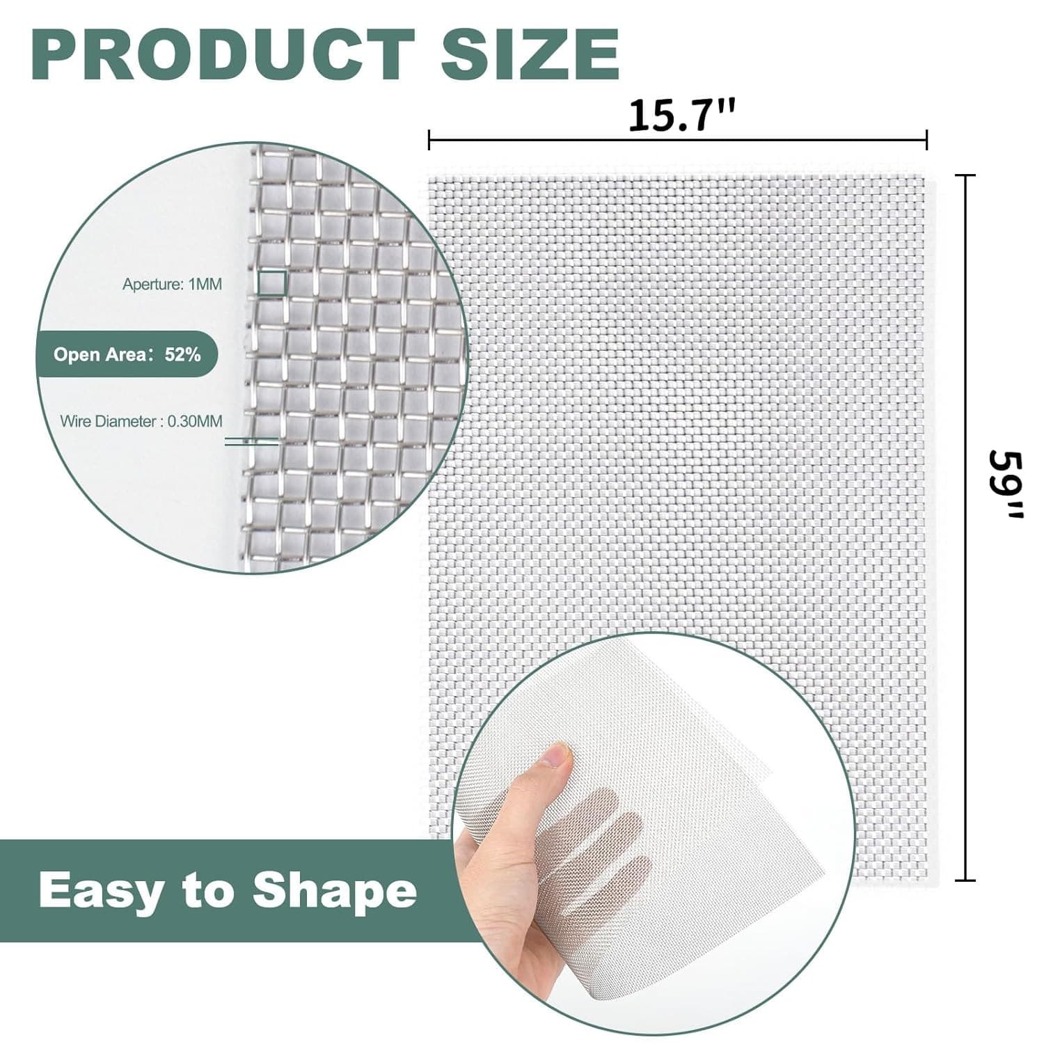 304 Stainless Steel Wire Mesh Screen,15.7 X 59 Inches, 1Mm Hole 20 Mesh, No Rust 2