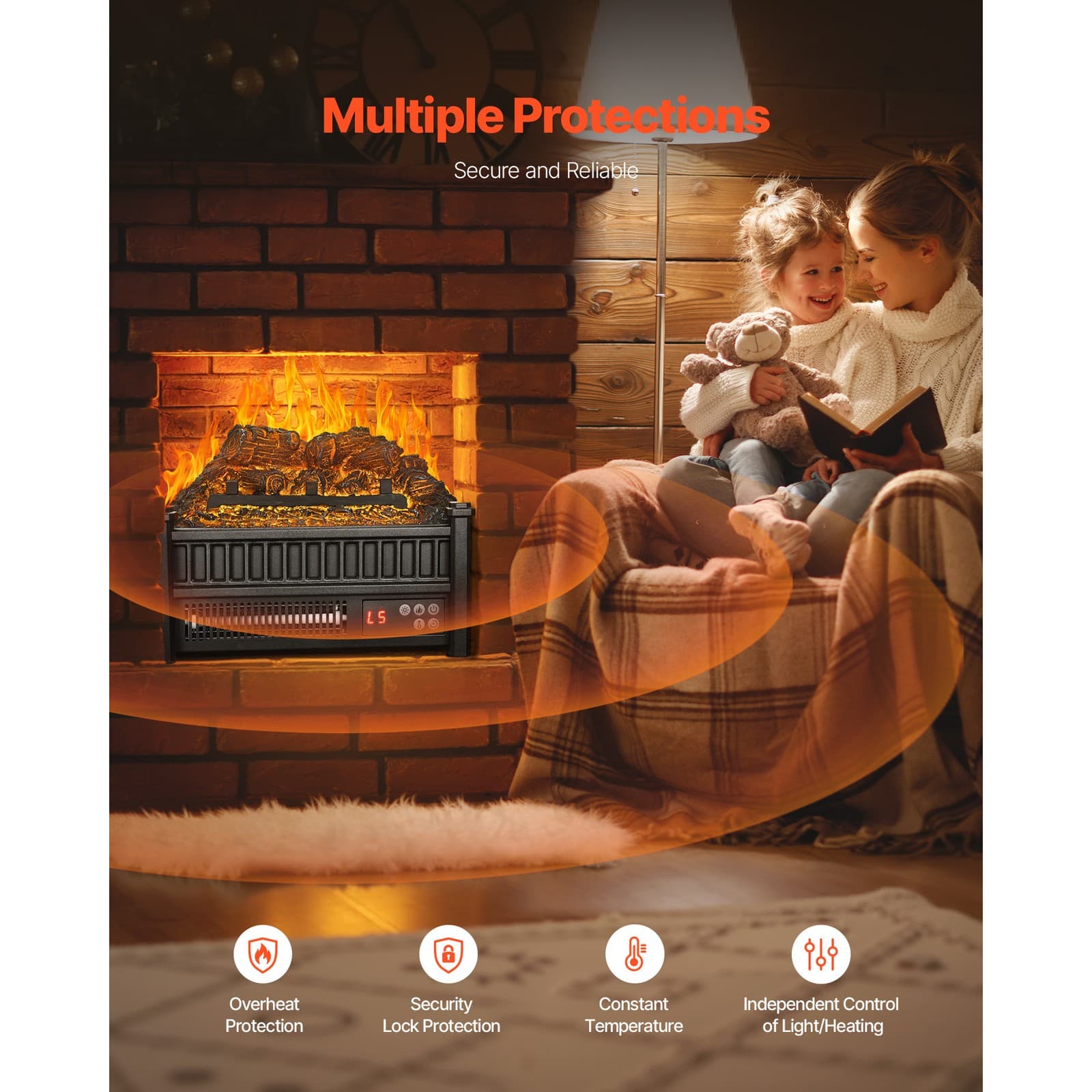 16 Inch Electric Fireplace Log Heater with Remote 5 Flame Brightness Timer 4
