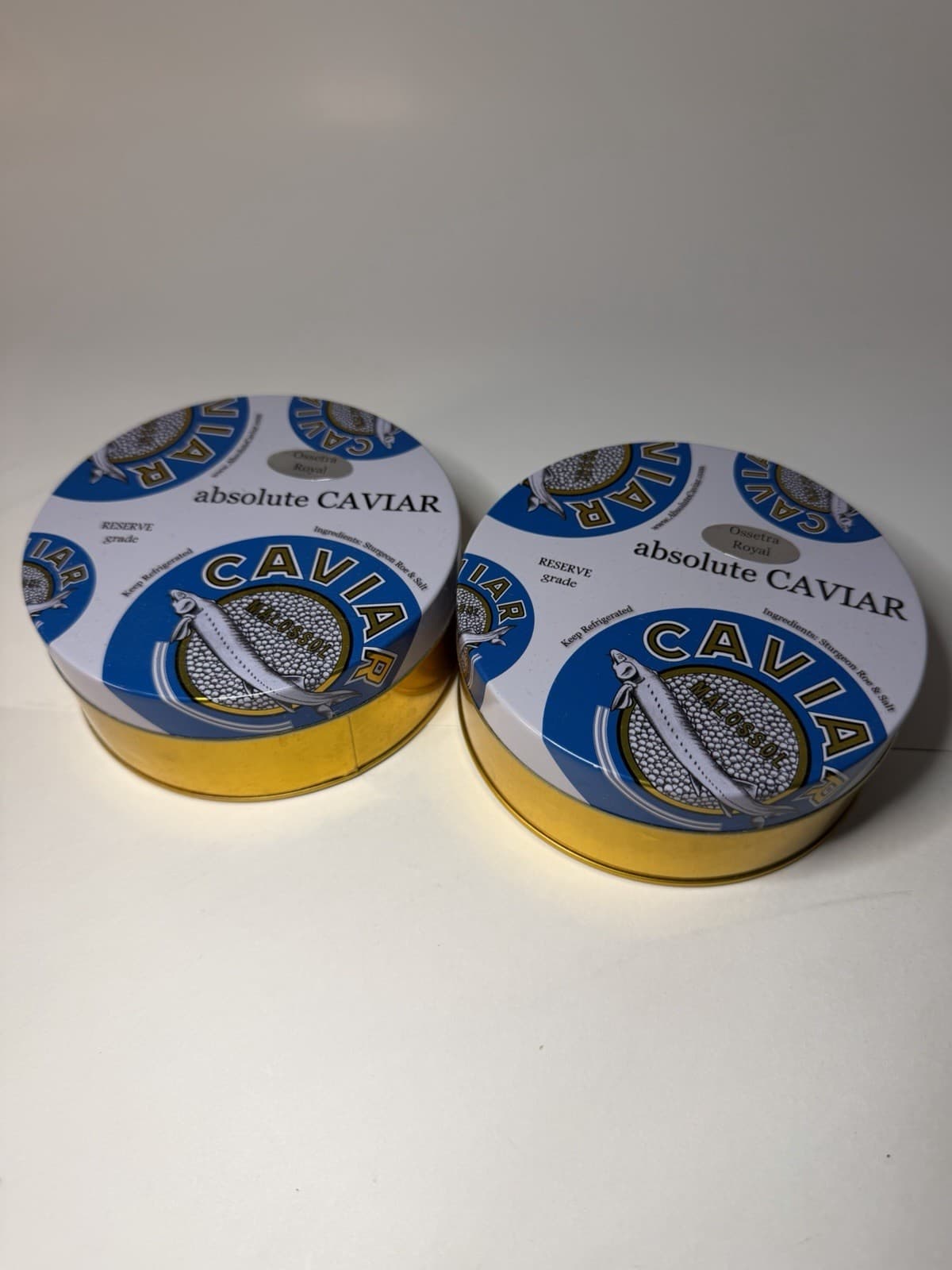 2 Ossetra Royal Caviar Empty Tins Reserve Grade Set Of 2 Sturgeon Roe Containers