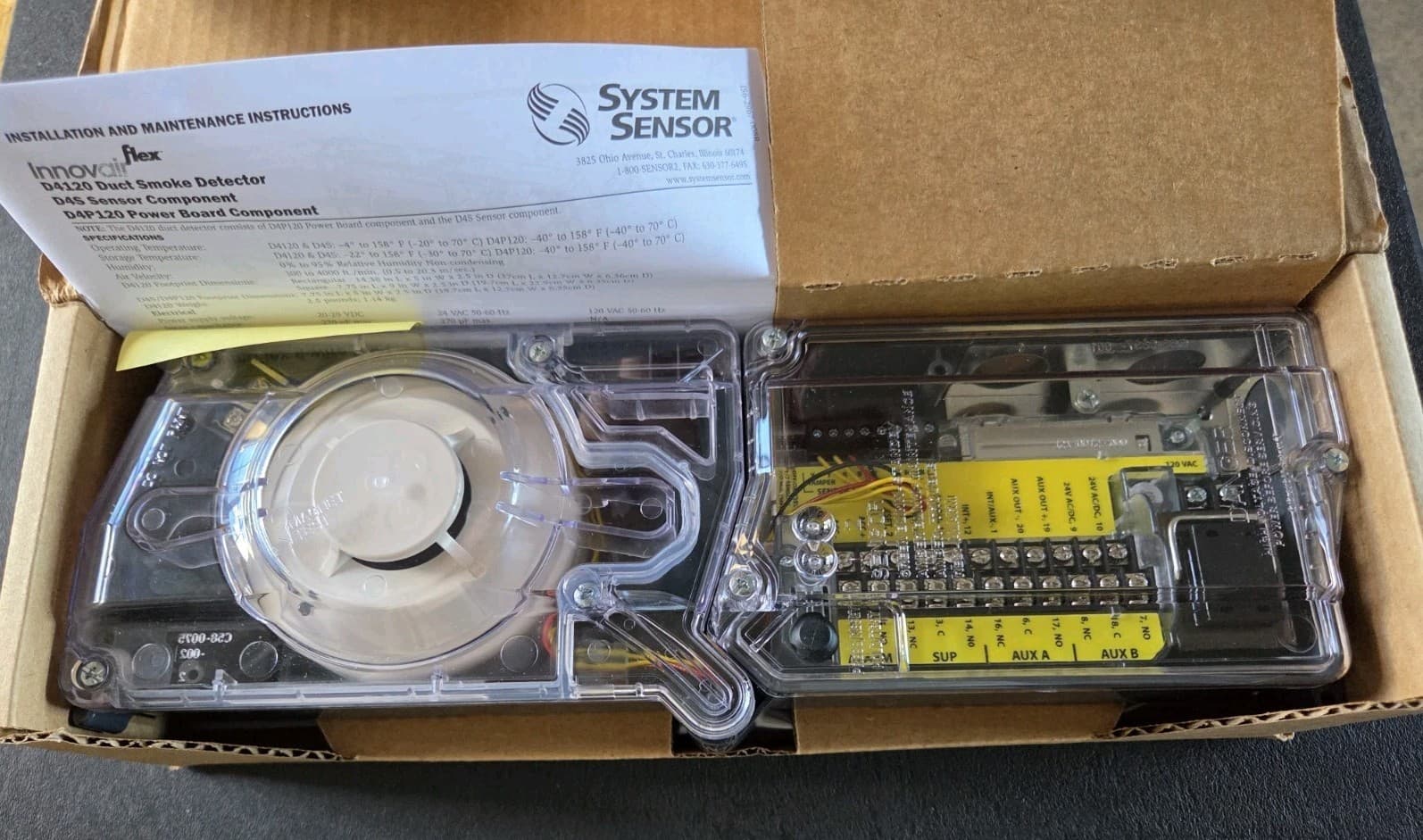 SYSTEM SENSOR D4120 4 WIRE PHOTOELECTRIC 24V AC/DC OR 120VAC DUCT SMOKE DETECTOR 6