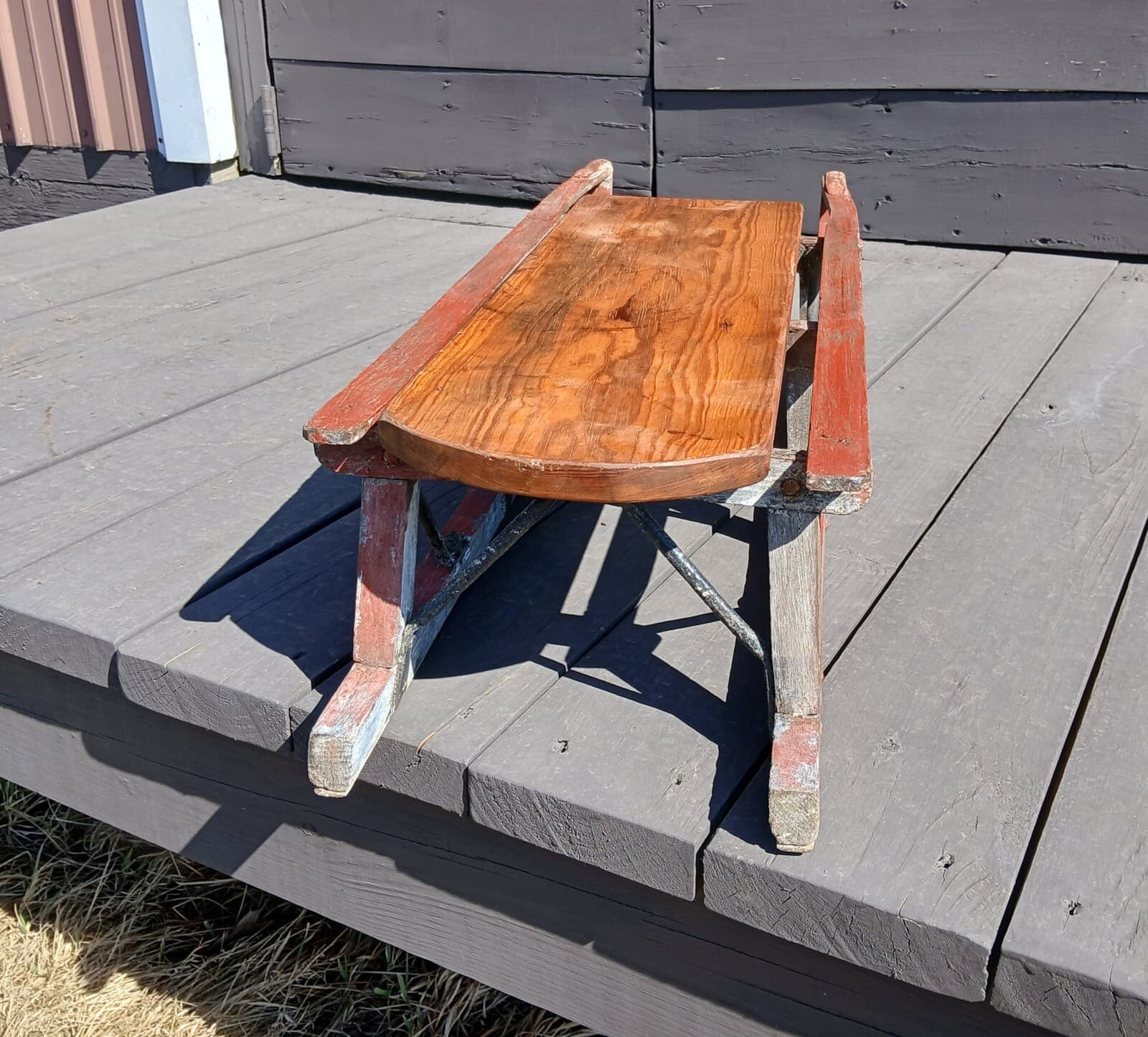 Antique Primitive Wooden Sled in Old Red Paint 1870s 4