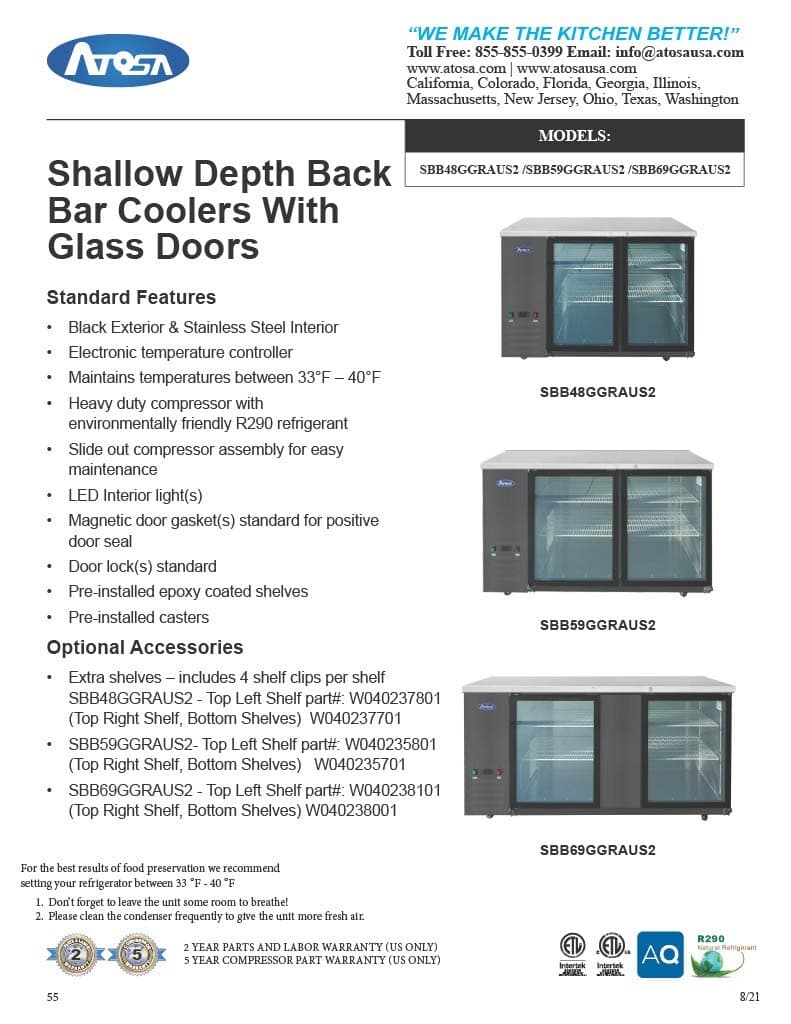 Atosa SBB69GGRAUS2 2-GLASS Door 68" BACK BAR COOLER 6