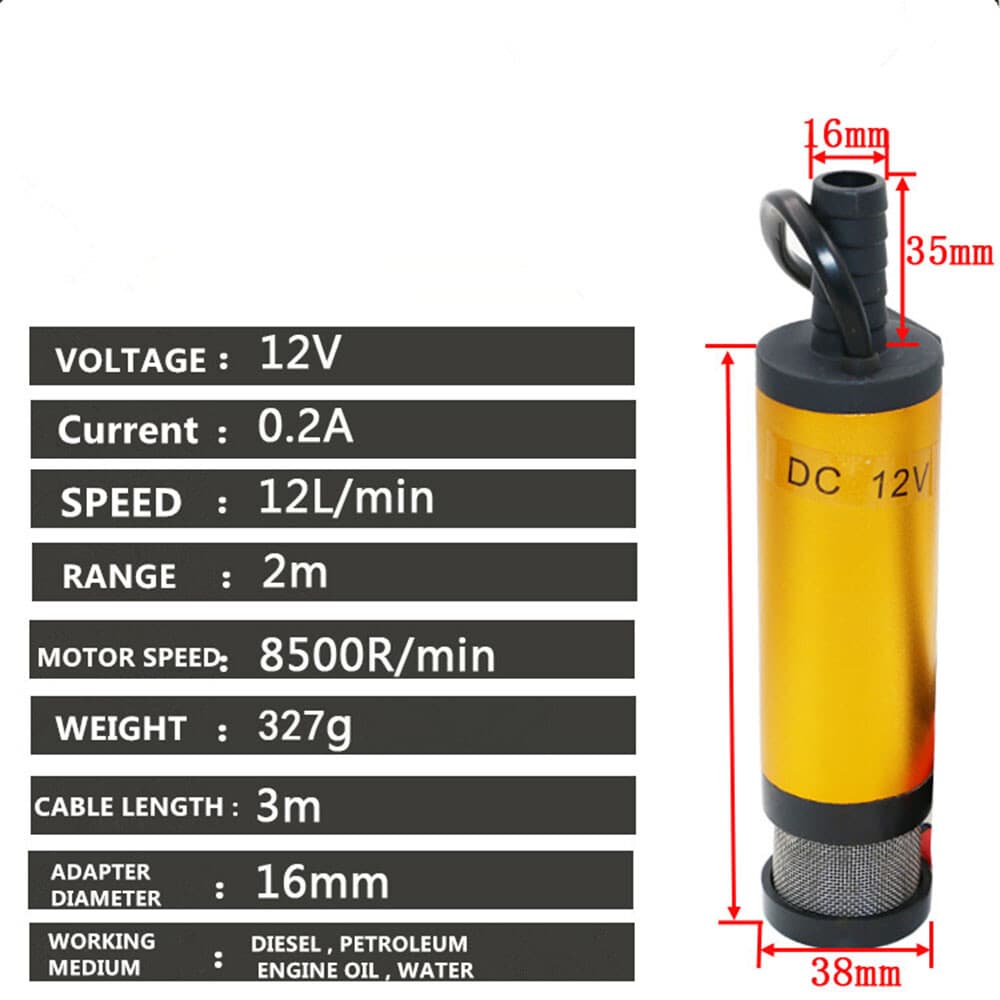 12VDC Portable Submersible Pump 12L/min Water Oil Diesel Fuel Transfer Ref Pumps 3