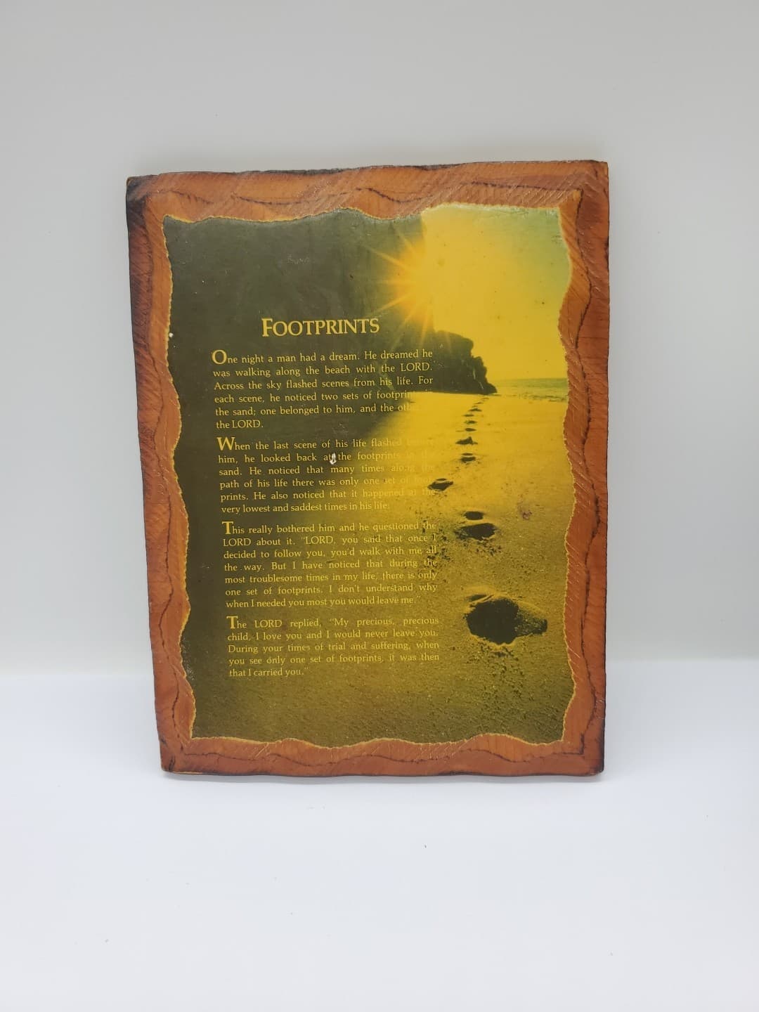Footprints in The Sand Inspirational on Wood Hanging Plaque 6 1/2" x 8 1/2