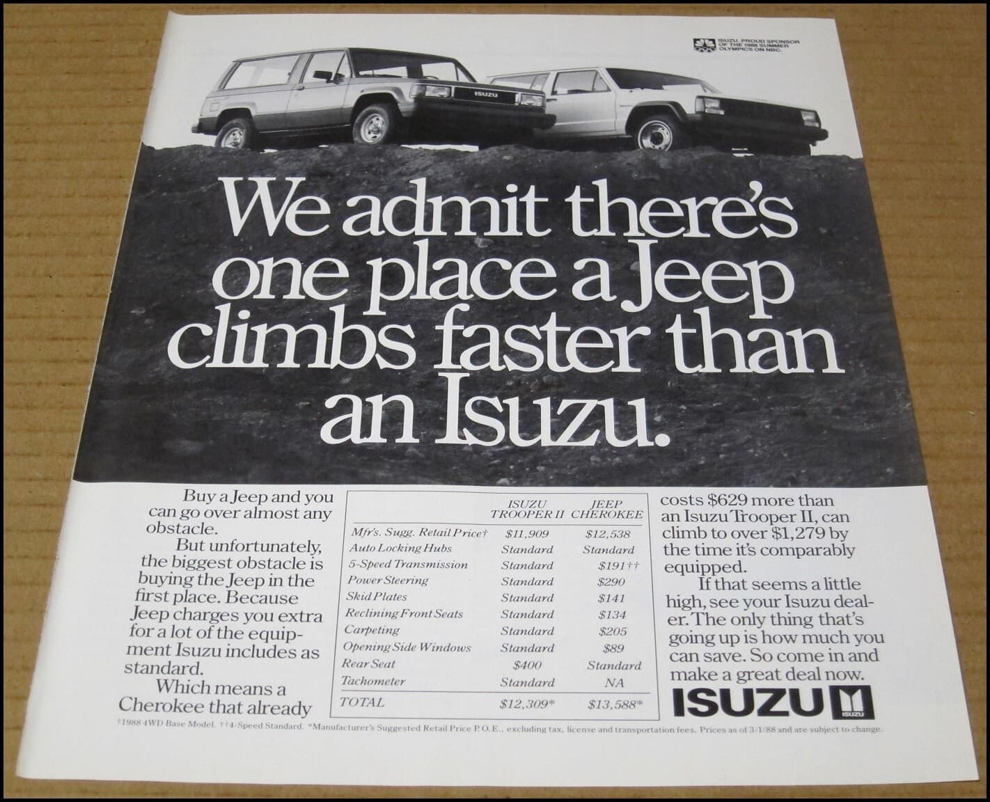 1988 Isuzu Trooper II Print Ad Car SUV Automobile Advertisement Vintage Auto 2