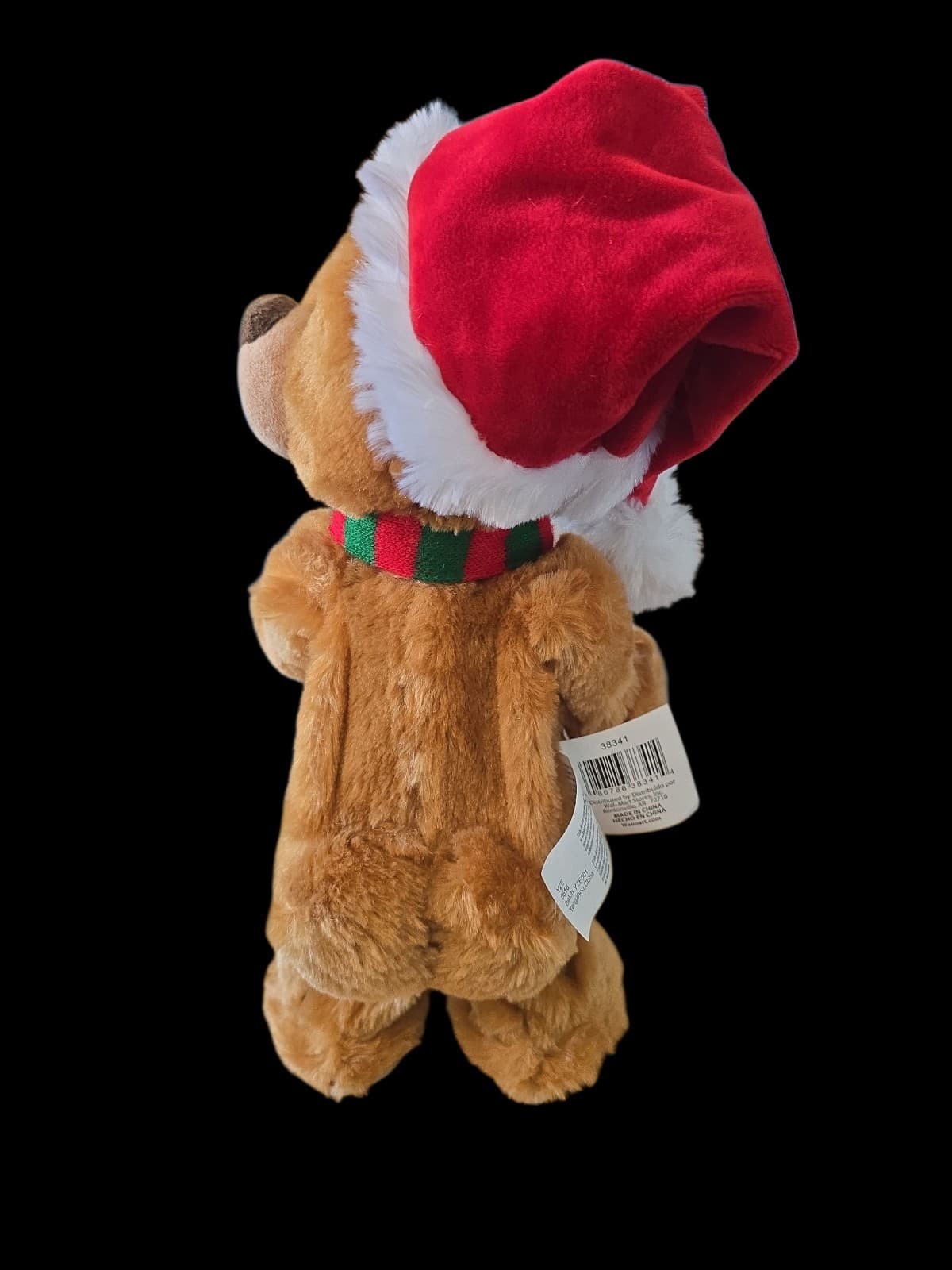 Gemmy Singing Dancing Xmas Bear With Stripped Scarf And Santa Hat 13.5" WORKS 3