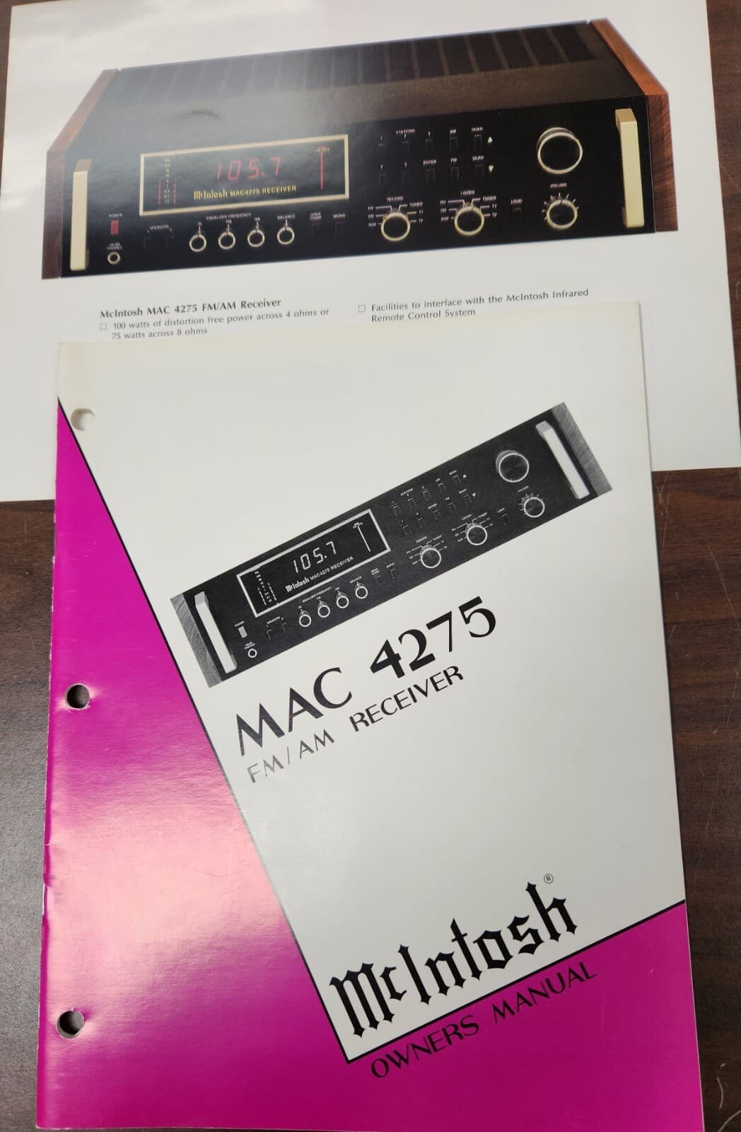 McIntosh MAC4275 AM/FM Receiver Owners Manual-Original w/Photo