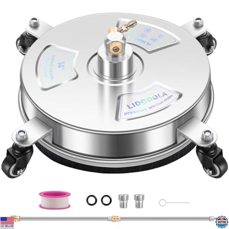 14" Stainless Steel Pressure Washer Surface Cleaner with 4 Wheels - Model PWS14