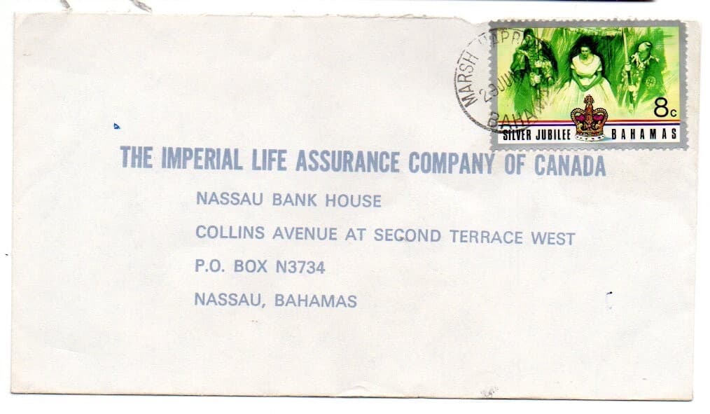 Bahamas 1974 cover from Marsh Harbour to Nassau with QE2 Silver Jubilee 8c stamp