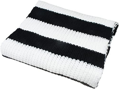  Fall Winter Ultra Soft Knit Striped Scarf for Women Men Boys Black and White 4