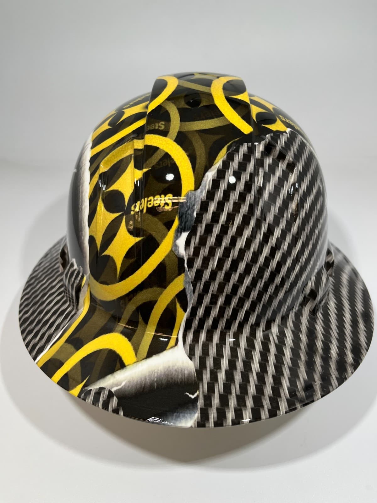 Full Brim Hard Hat Custom Hydro Dipped PITTSBURG STEELERS CARBON FIBER RIP TEAR 3