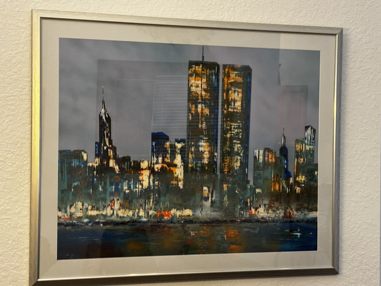 Vladimir Umansky Original Painting NYC Skyline Pre 9/11 WTC Twin Towers Signed 3