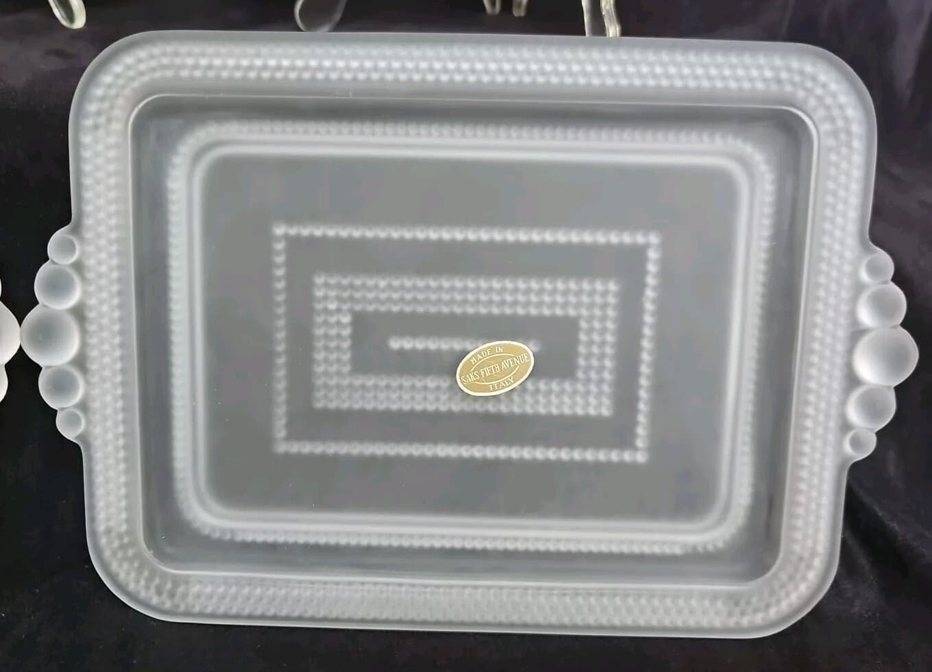 5 Saks Fifth Avenue Satin Glass Trays Italy 9"x6" Orig Labels Lovely NOS 3