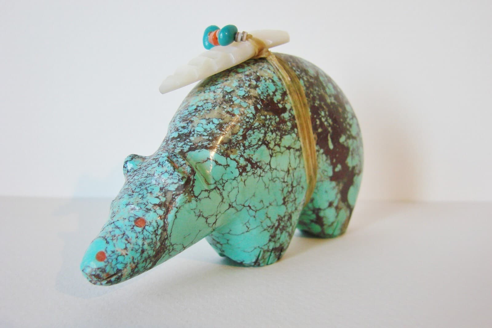 Vintage Zuni Fetish Pilot Mtn Turquoise Bear Carving By Pete (d.) & Dinah Gasper 3