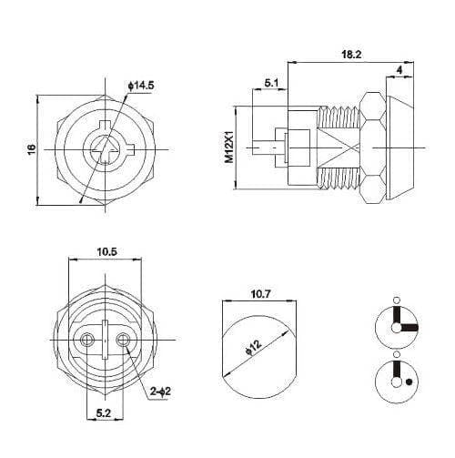 Mini Tubular Key Switch Lock key number 102 Switch Lock ON/OFF 2 Terminal Lock 3