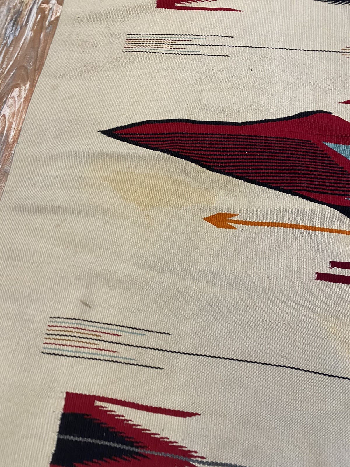 Vintage Woven Thunderbird Rug Red White Native Pattern 80”x46” 4