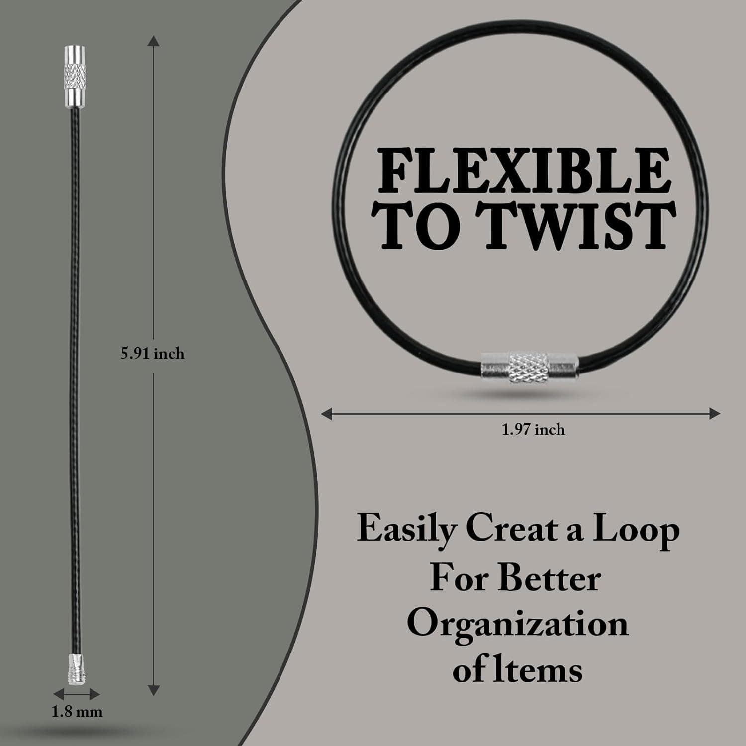 16Pcs Wire Keychain Cable 6 Inch Stainless Steel Large Key Rings 2mm Key Chains 2