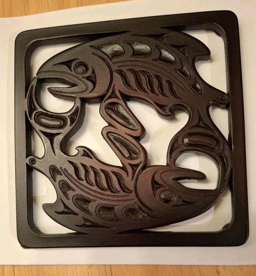 BOMA Small Trivet 2 Salmon Brown Recycled Glass Canada Unused 2