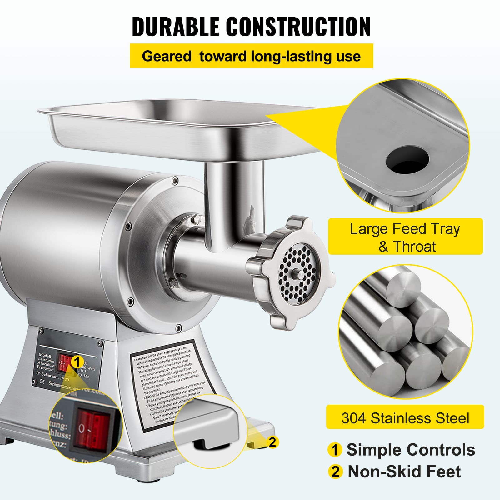 1.5HP Commercial Electric 550lbs/h Meat Grinder Heavy Duty Sausage Stuffer 4