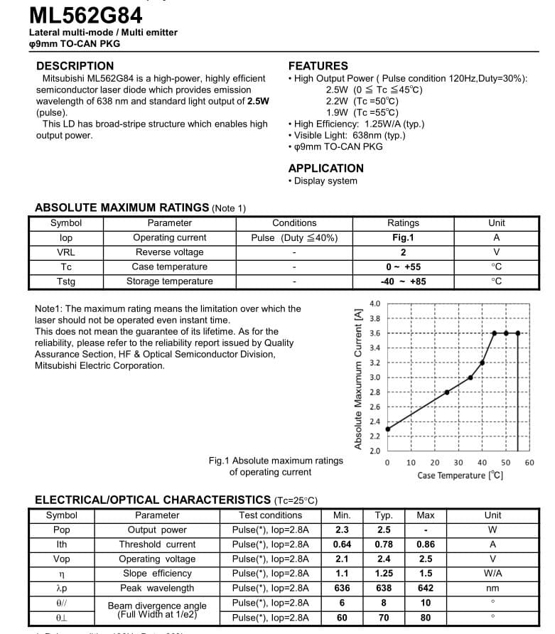 New Original ML562G84 635nm 638nm 2.5W Orange-Red Triple Beam 9.0mm Laser Diode 5
