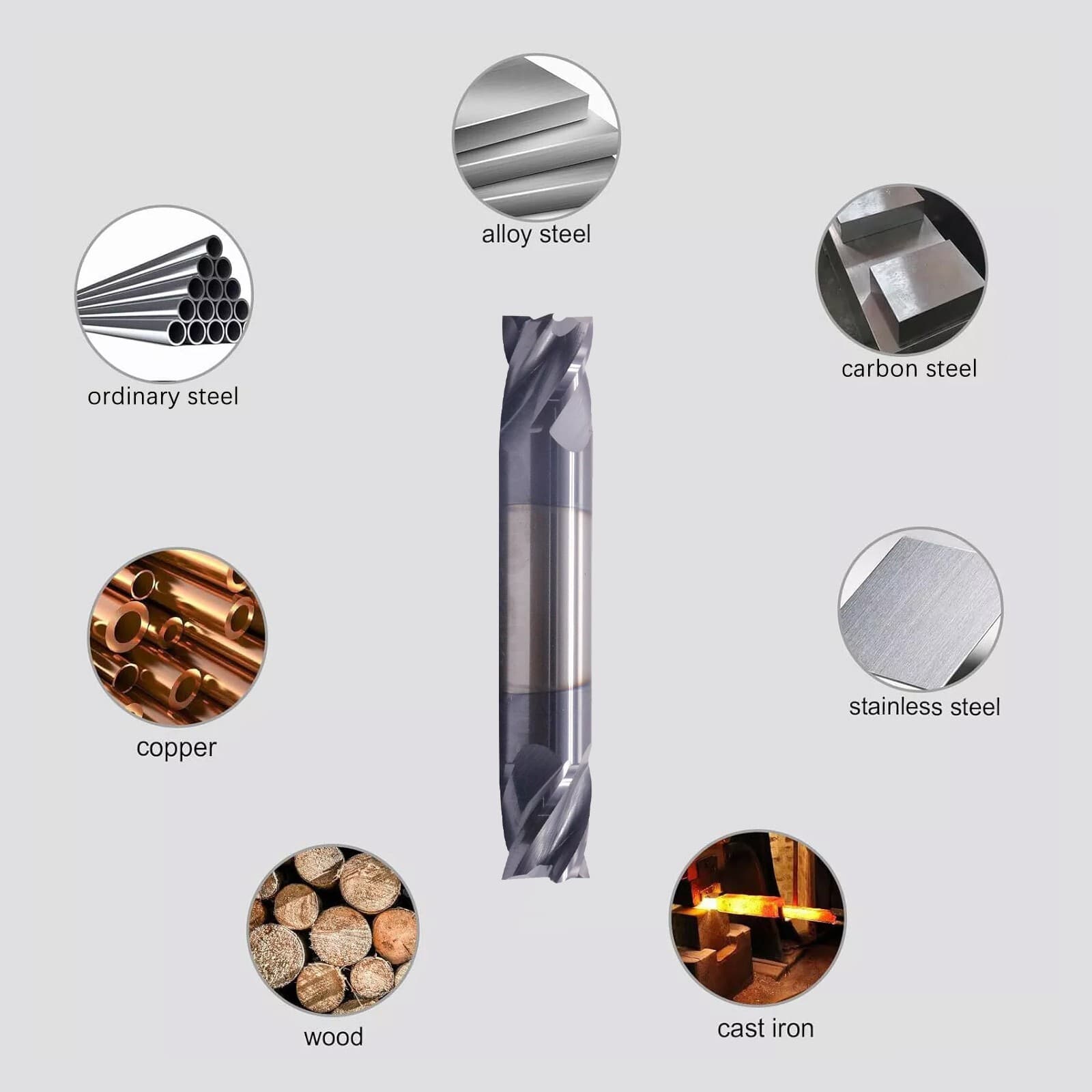 4 Flute 1/4"x 1/2" x 2-1/2" Solid Carbide  End Mill - Double End - AlTiN Coated 6