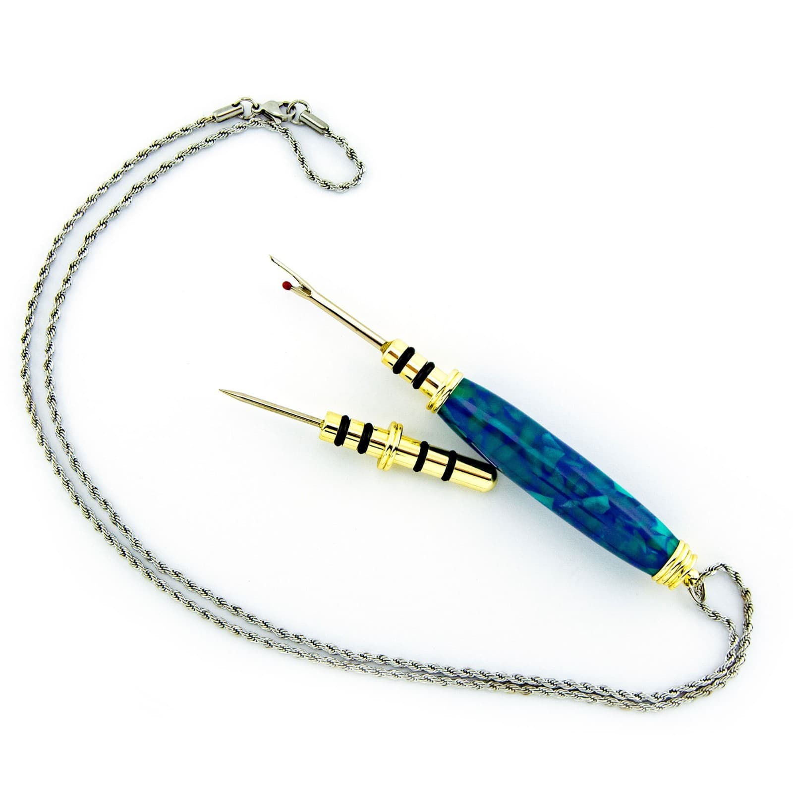 Seam Ripper Stiletto Awl Magnetic Release Necklace Chain Artisan Crafted Handle 2