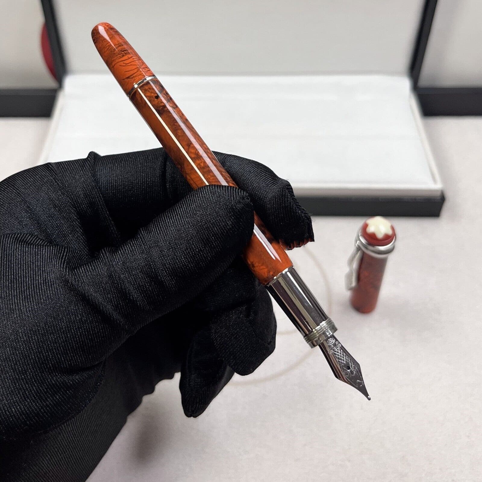 Perfect Snake Pens Series Marble Red-Silver Clip Fountain Pen 5