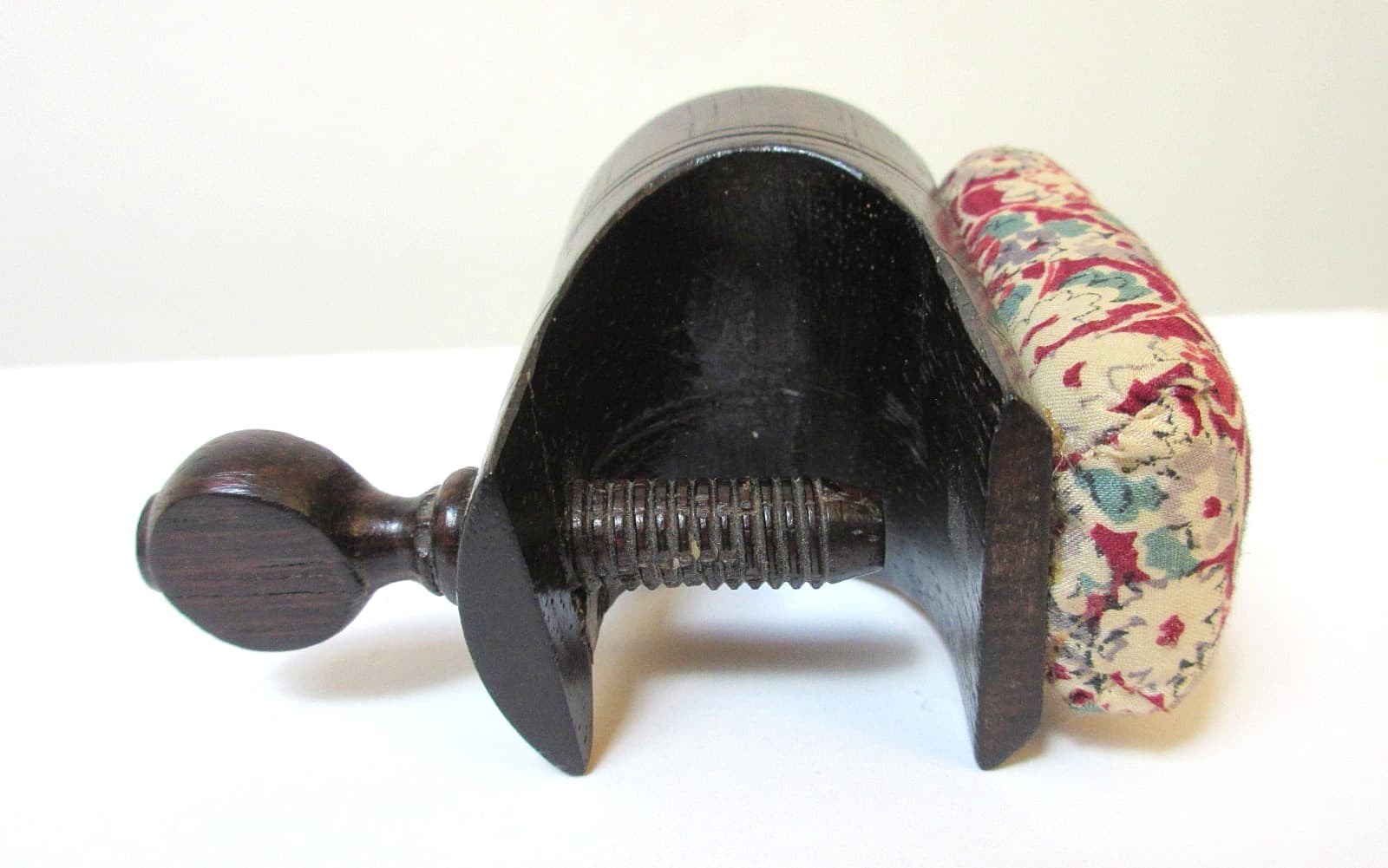 Antique Rosewood Sewing Clamp and Pin Cushion Stickware Decoration 5