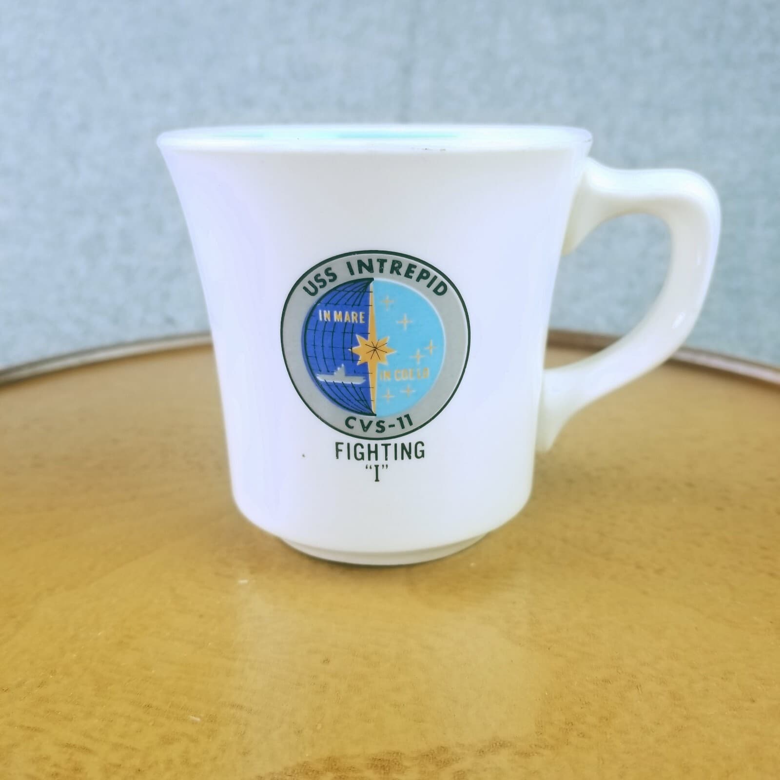 VTG USS INTREPID (CVS-11) Fighting "I" White 3.5" Inches Tall Taylor Mug Cup EUC