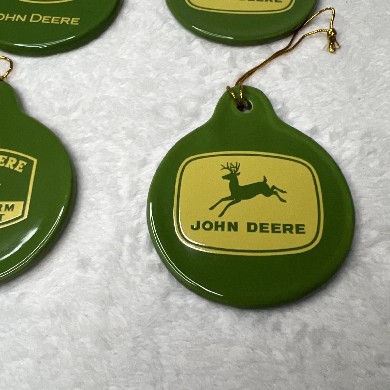 Lot 4 John Deere Ceramic Christmas Tree Ornament Disc 2007 Double Sided Mint 5