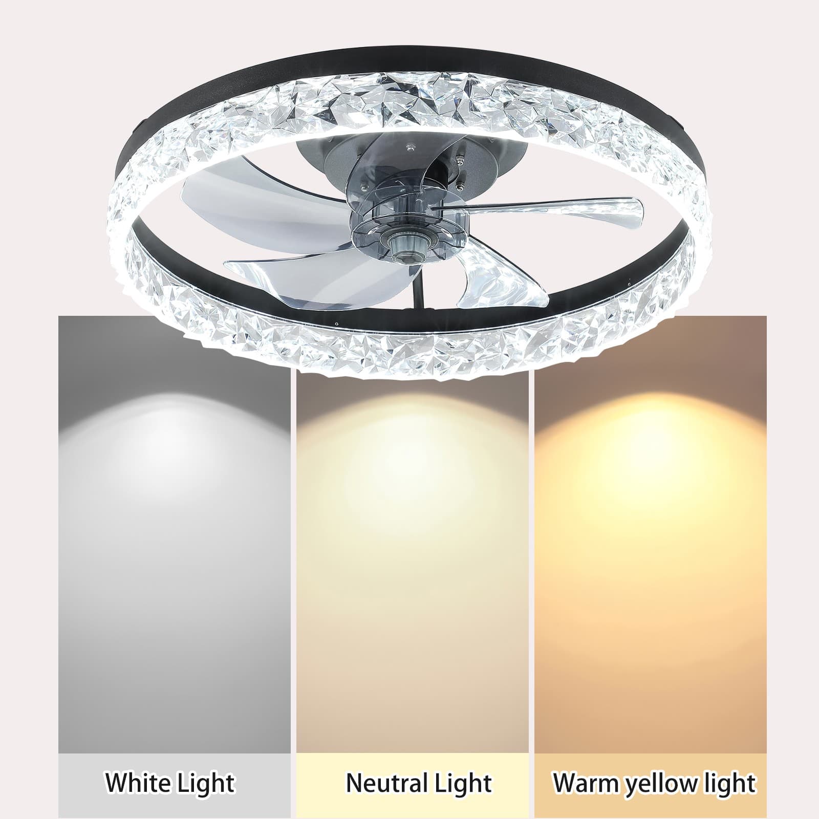 20" Ceiling Fan With LED Lights Crystal Design Flush Mount Remote & APP Control 2