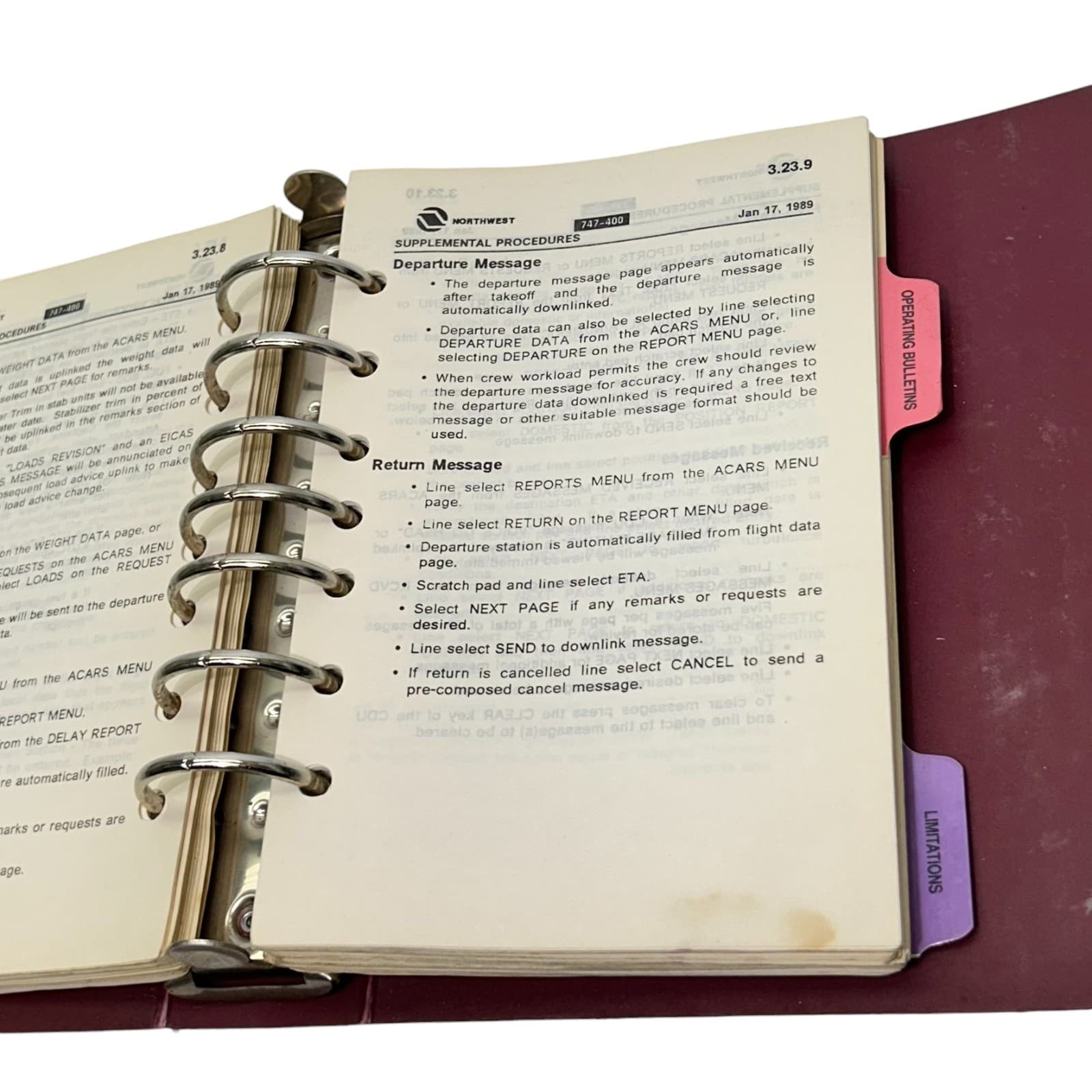 Northwest Airline B-747-400 Flt Ops Bulletin Cockpit Operating Manual Binder 4