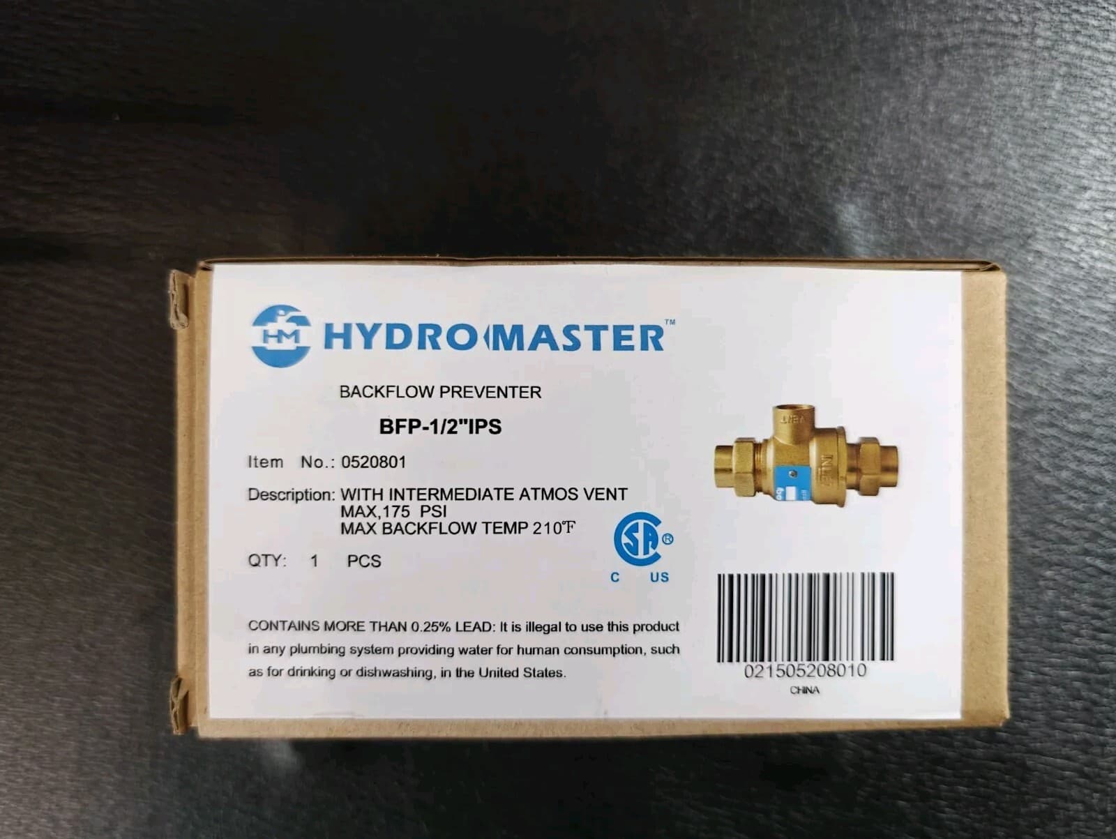 Hydro Master 1/2" IPS Backflow Preventer 0520801 5