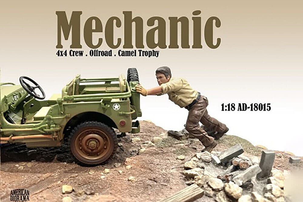4X4 Mechanic Figure 5 Pushing Showcasts American Diorama 18015 1:18 3.5" Man 2
