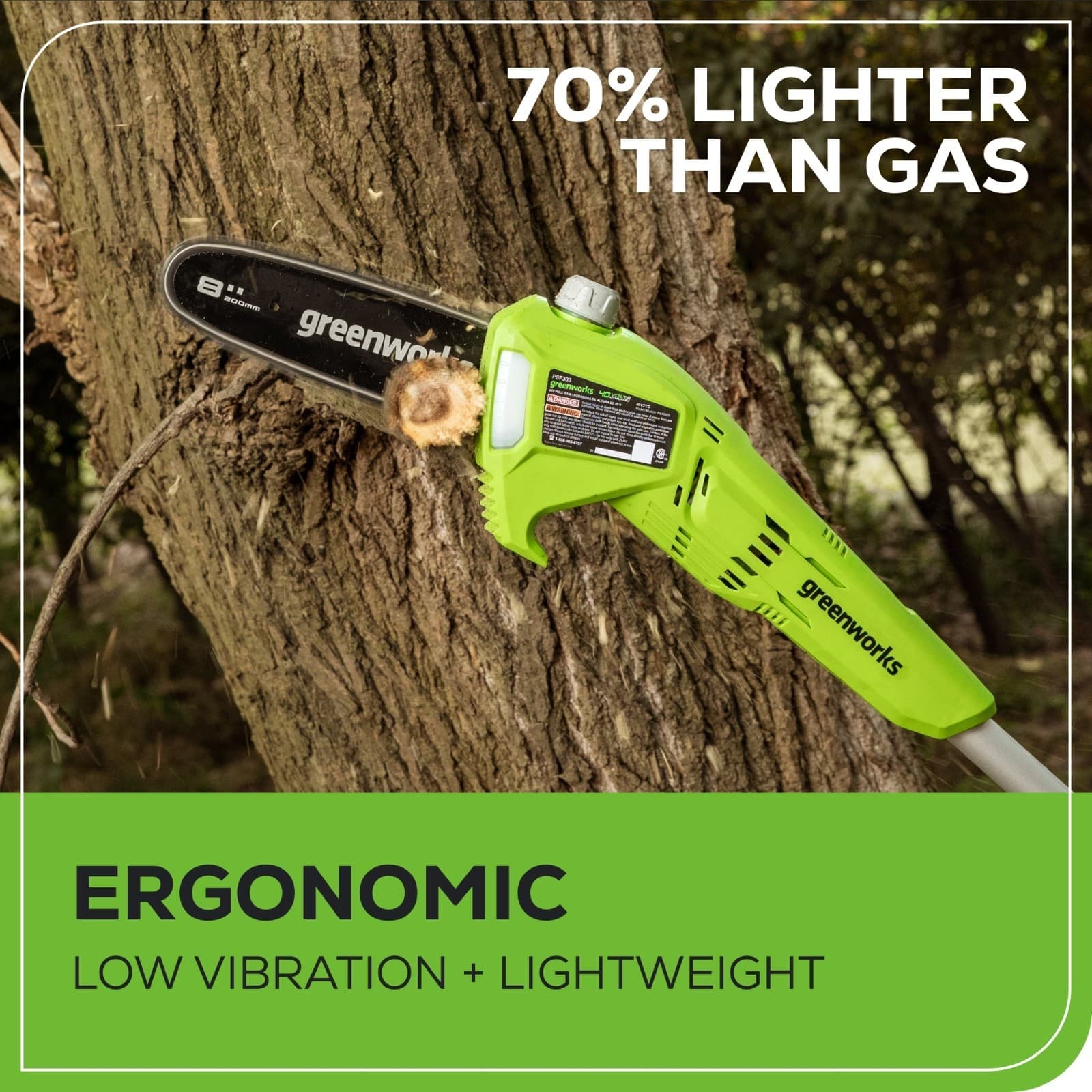 Greenworks 40V 8 inch Pole Saw (Max Reach 11Ft) with 2Ah Battery and 2A Charger 5