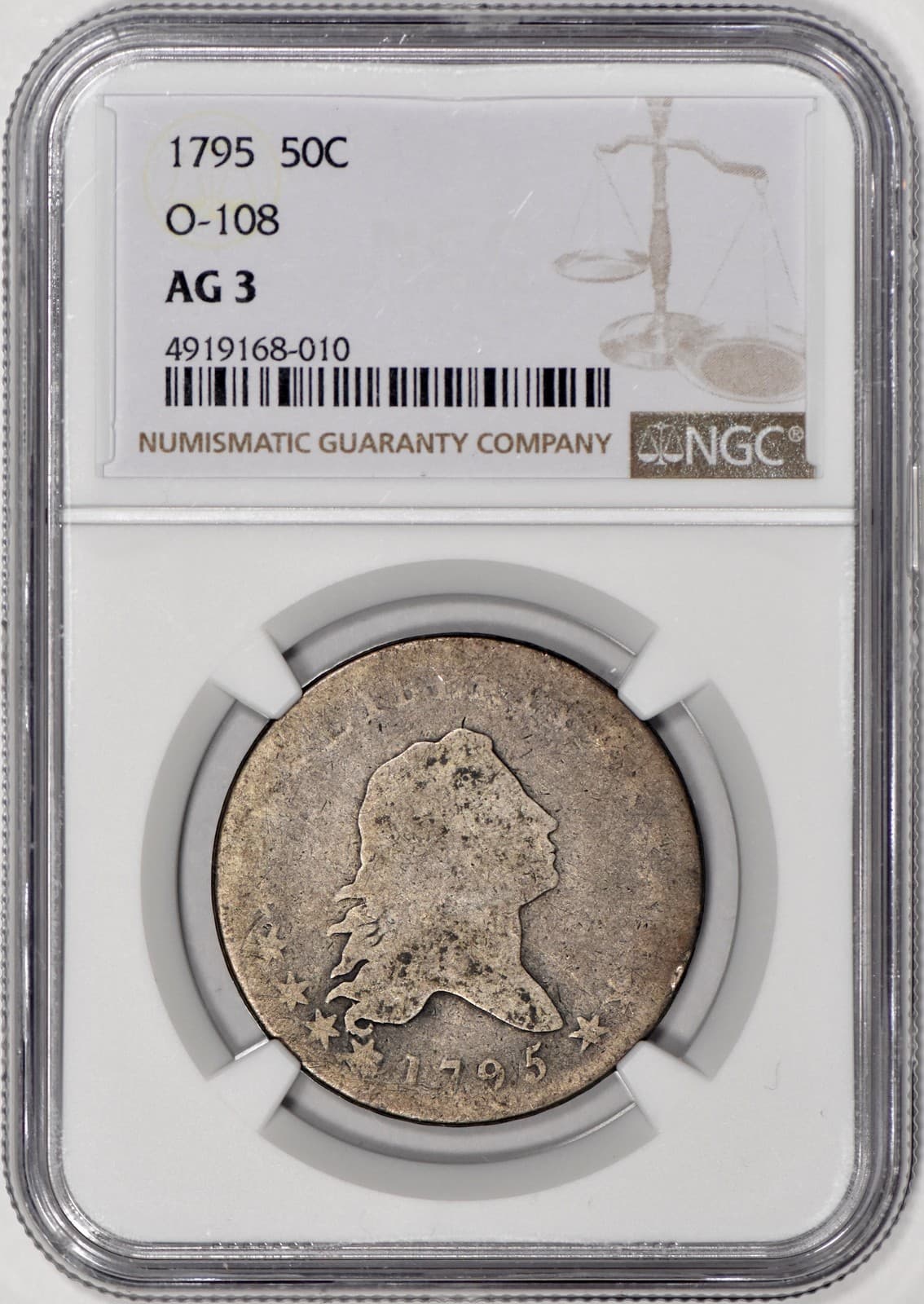 1795 Flowing Hair Half Dollar 50c 2-Leaves O-108 NGC AG 3 - 100% Original!