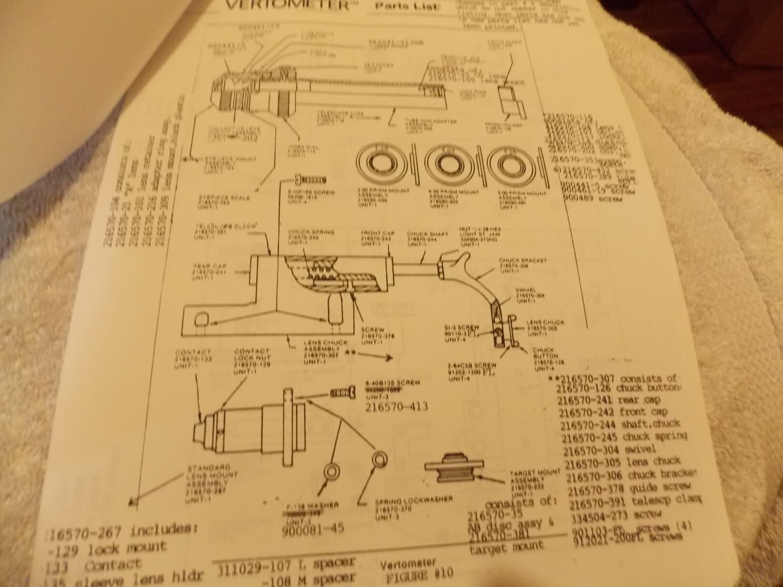 Bausch & Lomb Reichert Ophthalmic Model 70 vertometer Catalog PARTS LIST (copy) 2
