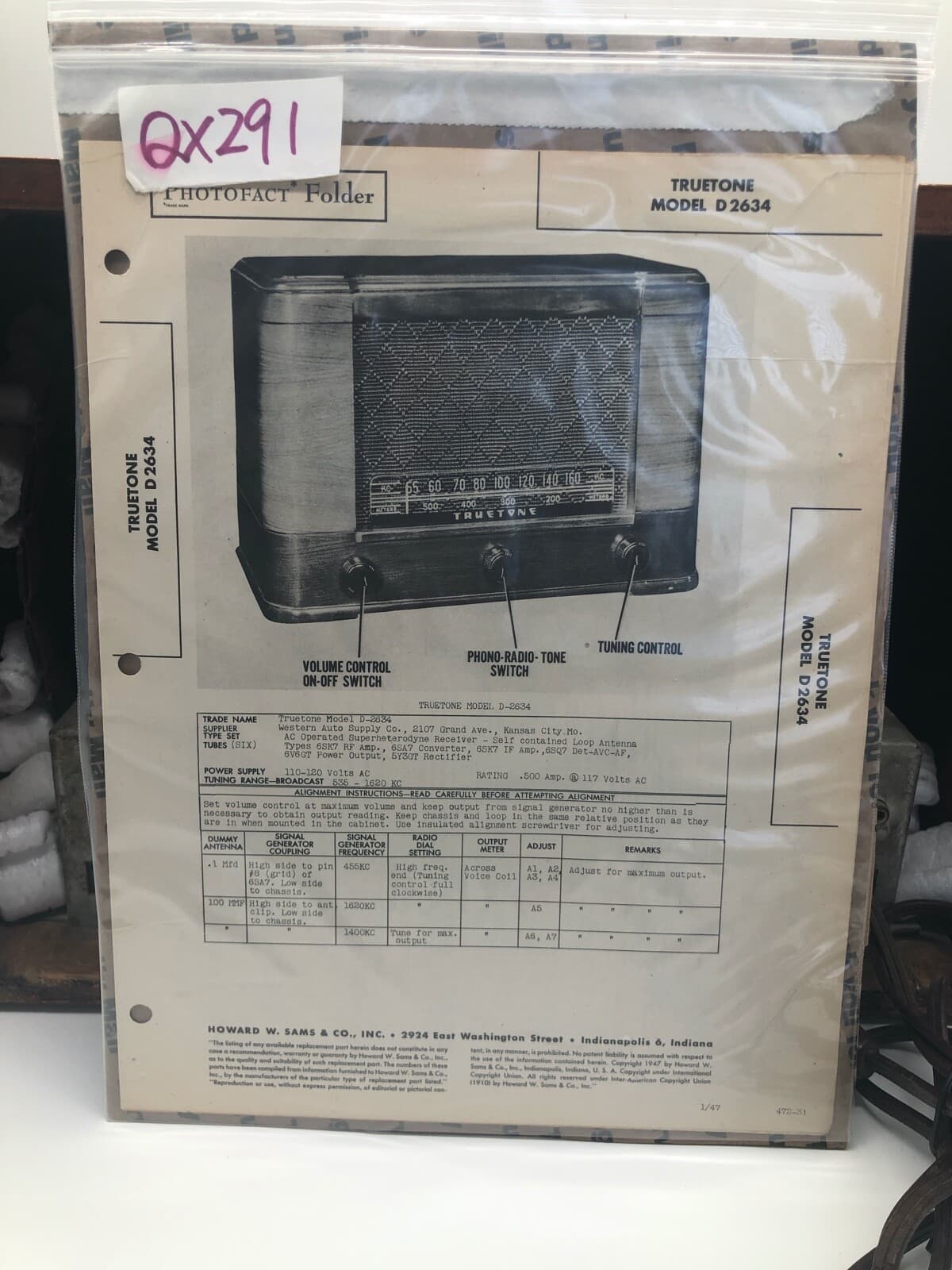 TRUETONE Broadcast Receiver Tabletop Radio Tuner D 2634  1946/1947 3