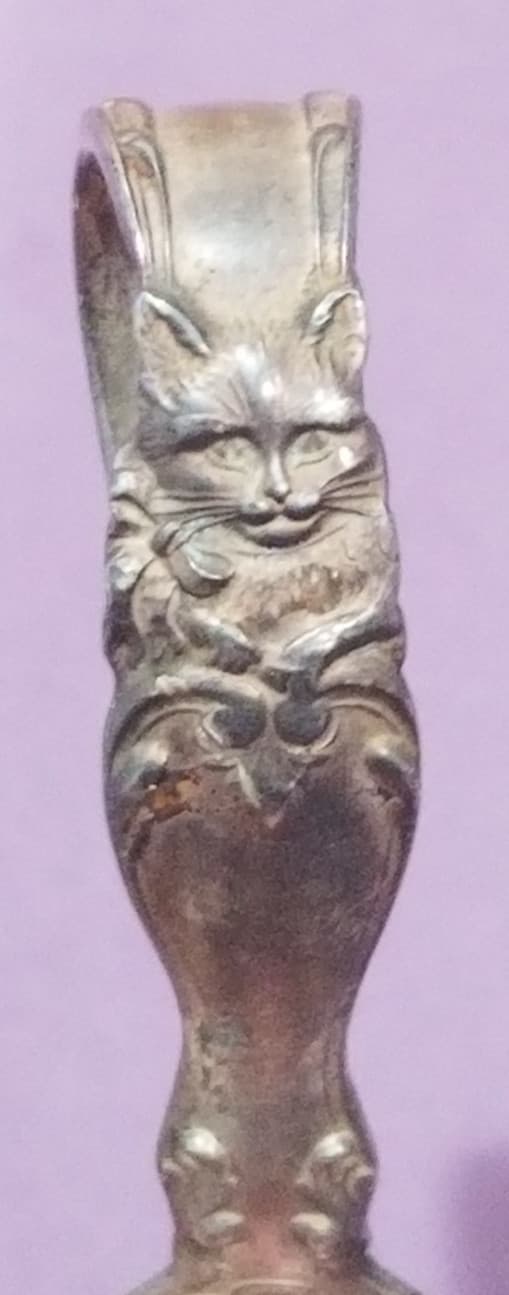 💥 REED & BARTON 1894 Sterling Cat Ribbon Nursery Curved Baby Spoon 30g 3.75" 💥 4