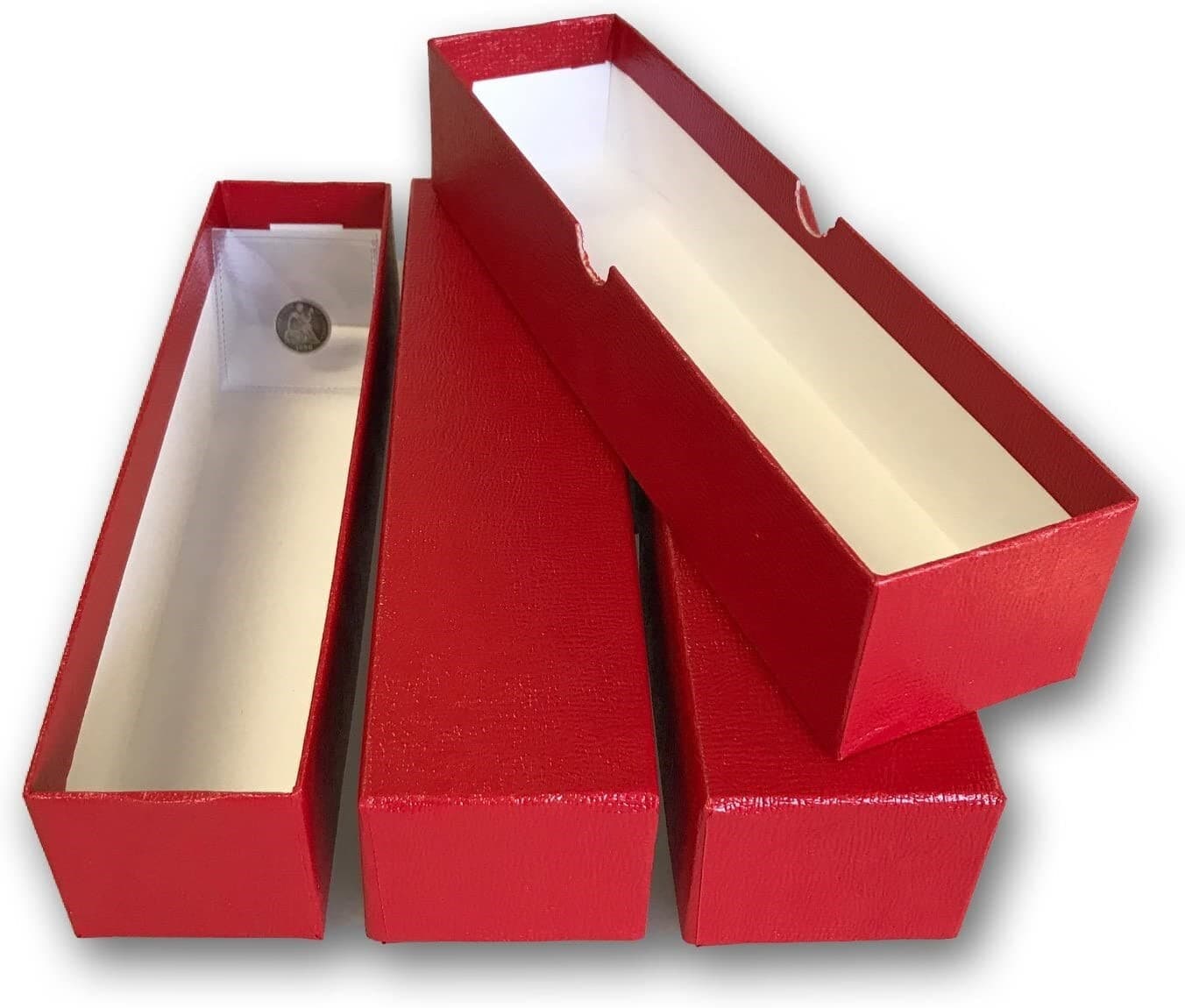 3 Red 2x2 Coin Flips Boxes 9 Inch Top Quality Safe Storage Hold Snap Single Row 5