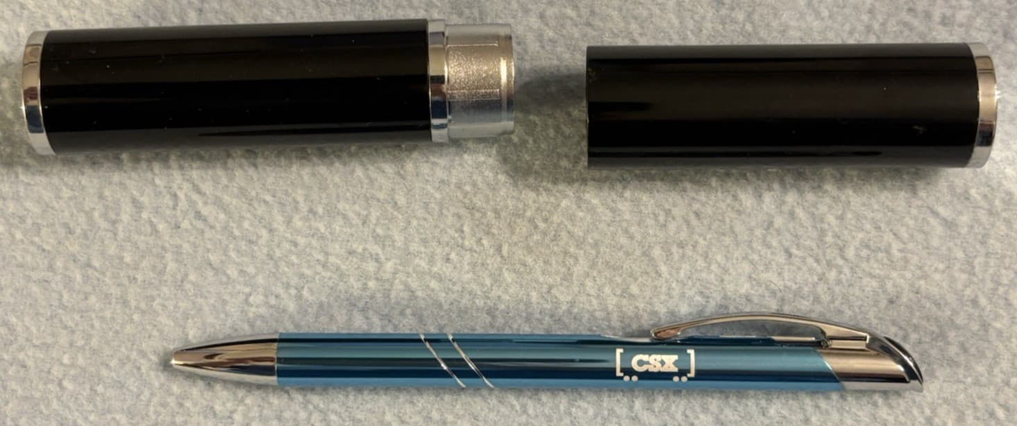 CSX Logo Rollerball Pen with Round Case, Blue and Silver Color