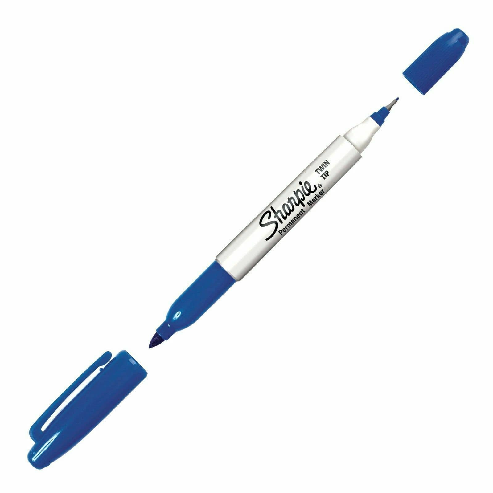 32203 Sharpie Twin-Tip Permanent Marker, Fine/Ultra Fine Point, Blue, Pack of 1