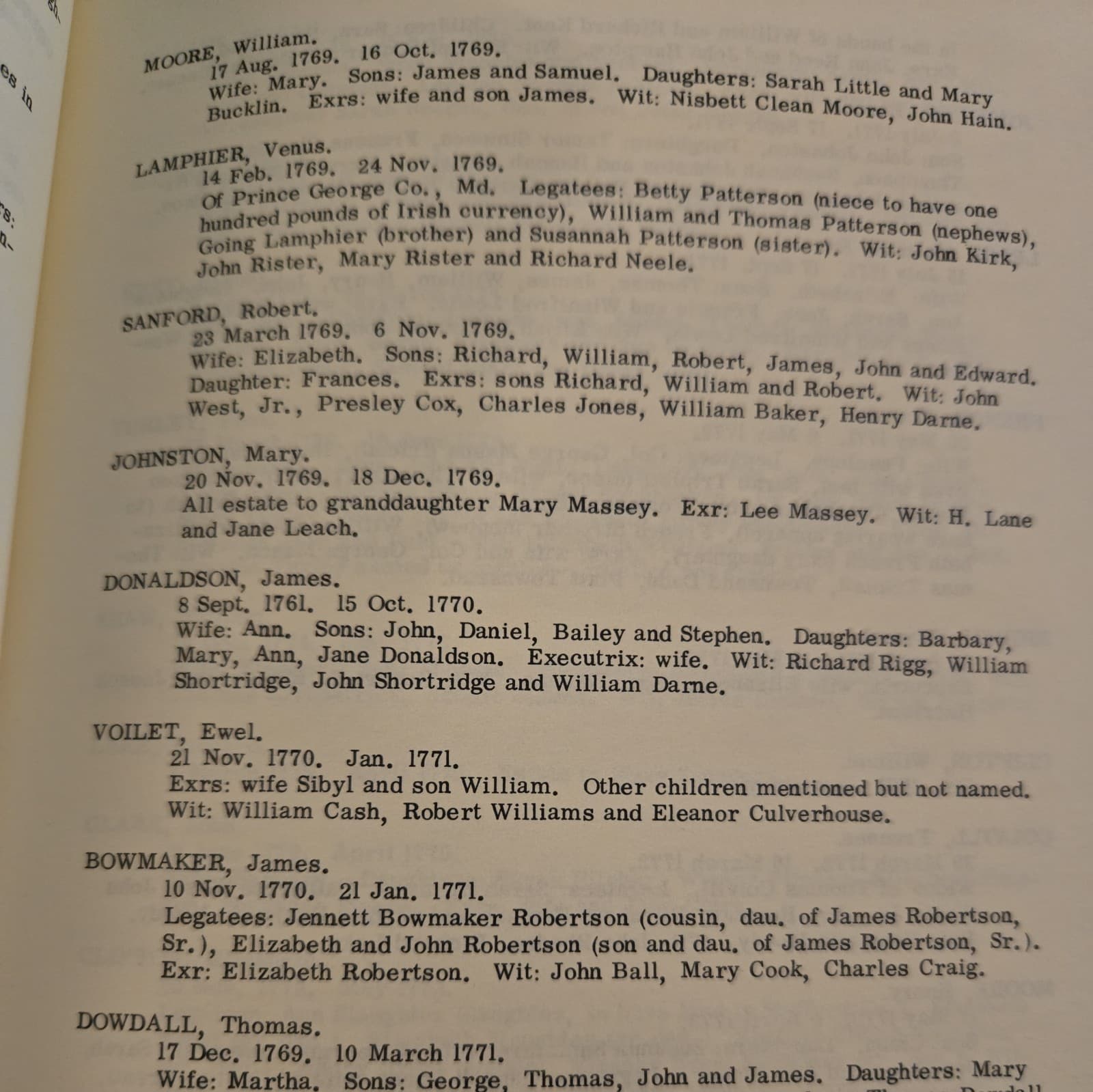 Abstracts OF Wills & Inventories, FAIRFAX COUNTY, VIRGINIA 1742-1801 6