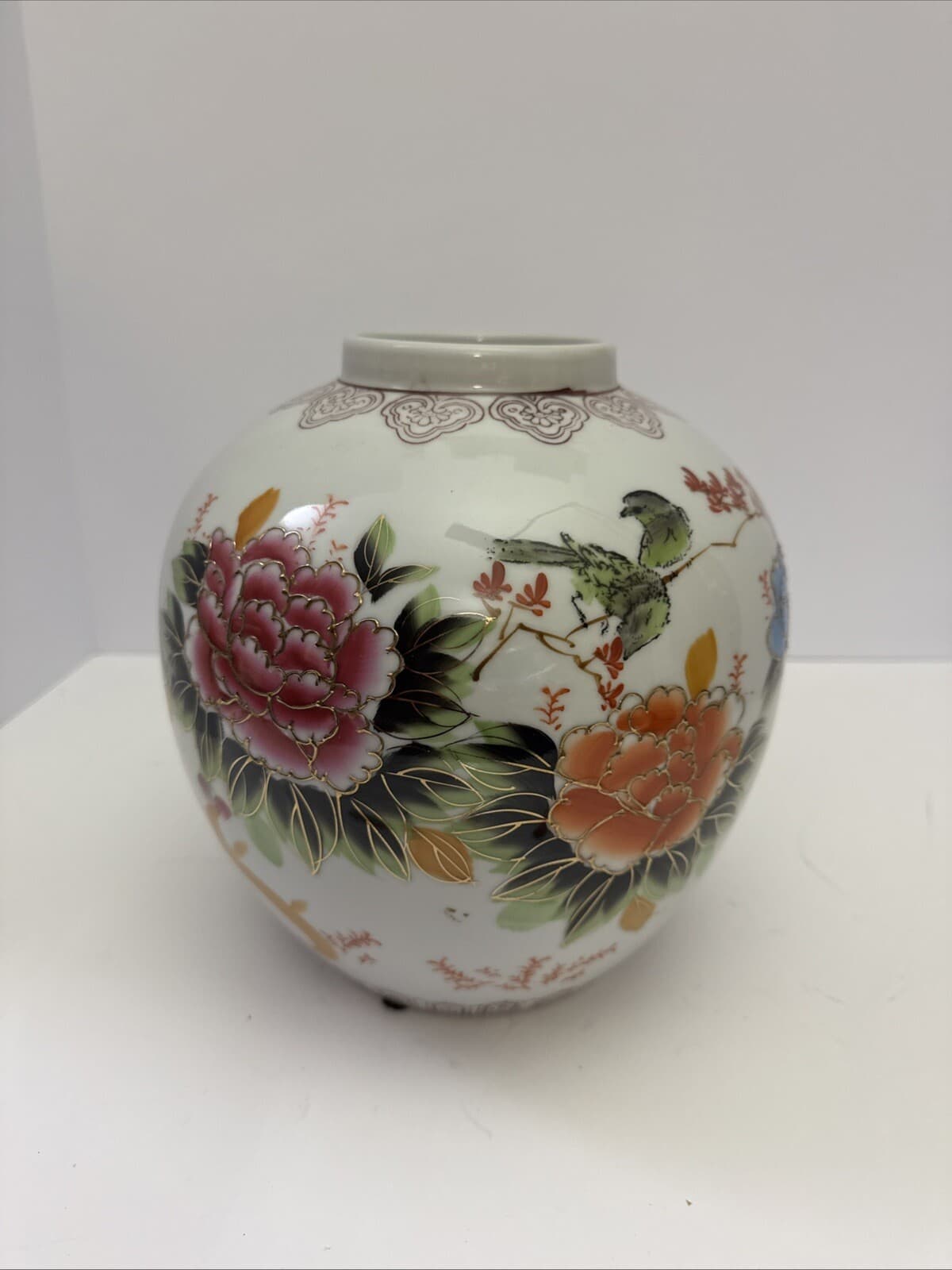 Antique Chinese Porcelain Famille Rose Poem Ginger Jar Vase Floral Flowers Birds 2