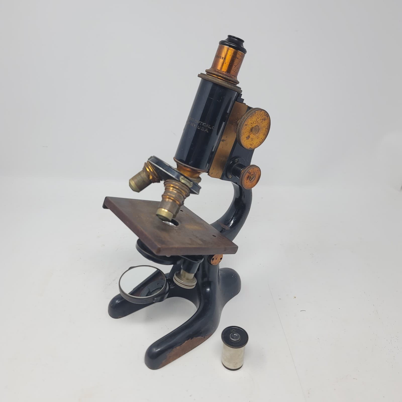 Antique Vtg Bausch & Lomb Brass Microscope #184038 1915 Patent Date Scientific 2