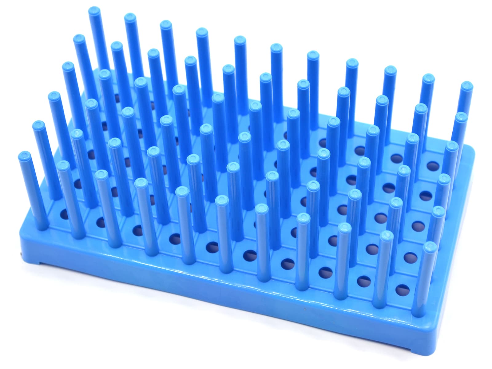 Eisco Labs Blue Plastic Test Tube Peg Drying Rack - Holds 50x 16mm Test Tubes