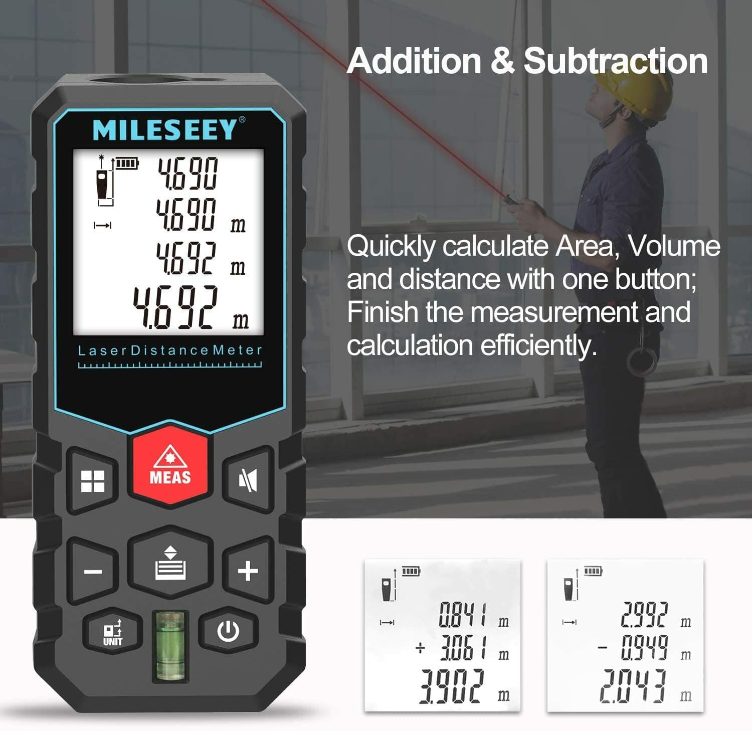 Mileseey 164Ft Laser Distance Meter Digital Tape Measure Area Volume Measure 4