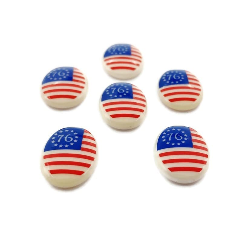 6 Vintage Betsy Ross 13 Star 1776 American Flag 18x13mm. Oval Glass Cameos L550 2