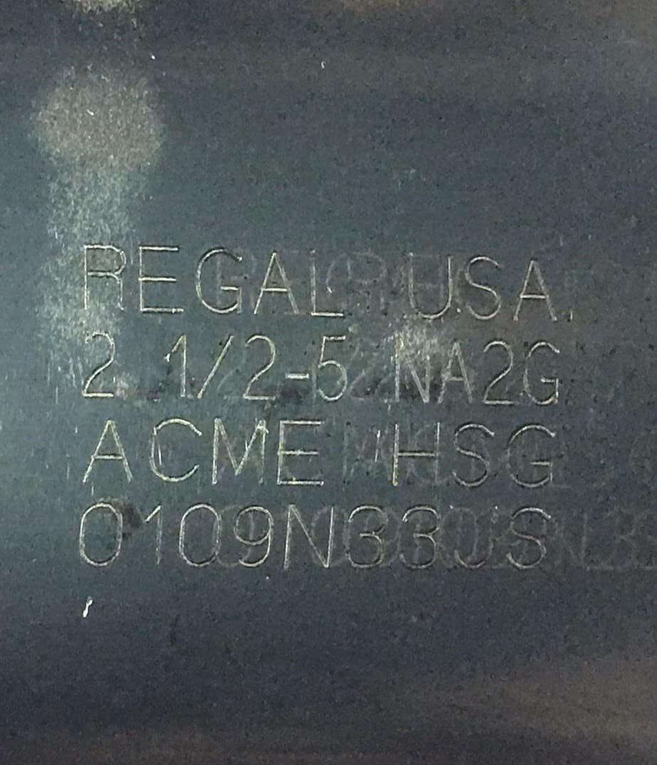 Regal USA 2-1/2"-5 RH NA2G ACME HSG TAP 6 Flute 10" L 0109N33JS 5